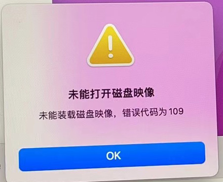 macOS 12.x(Monterey)系统提示“未能打开磁盘映像”,错误代码为109的解决方法